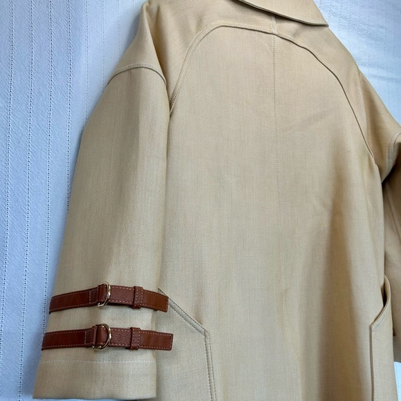 NWT Tory Burch Oversized Trench Coat in Structured Cotton with Leather Trim - Picture 10 of 12